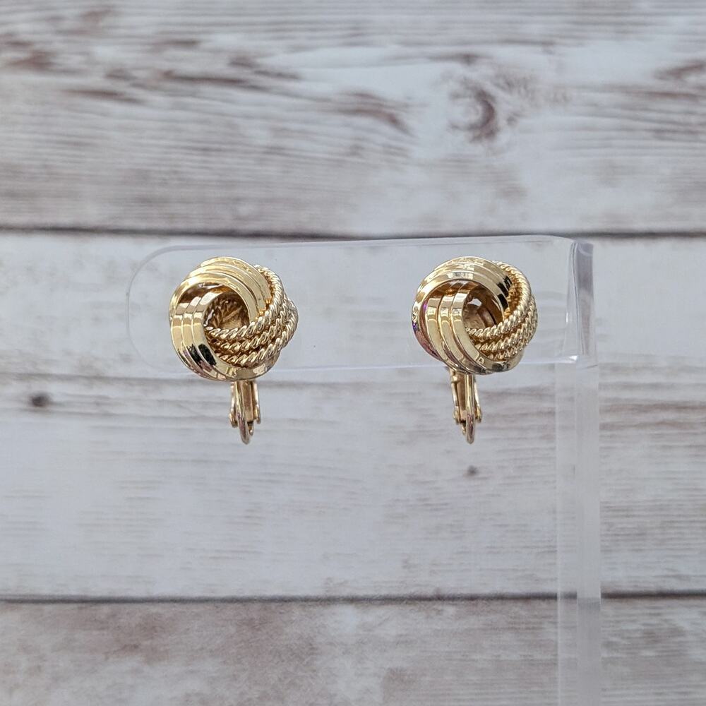 Vintage Clip On Earrings - Gold Tone Swirl Design Stylish & Elegant